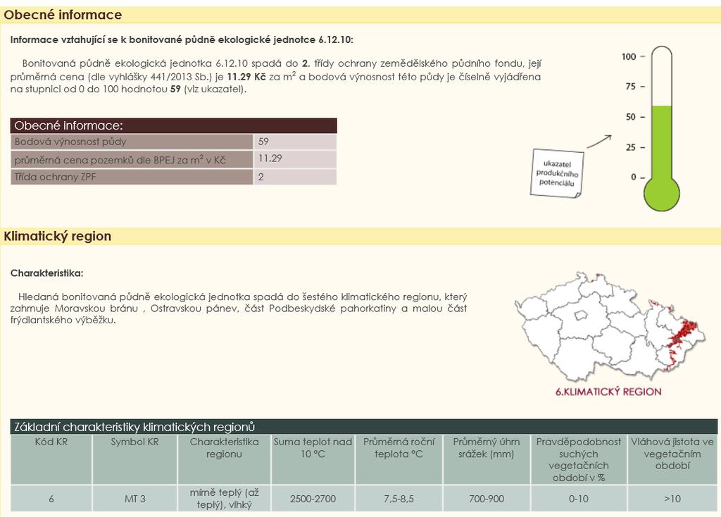 Tabulka č. 13: Obecné informace o bonitované půdně ekologické jednotce 6.12.