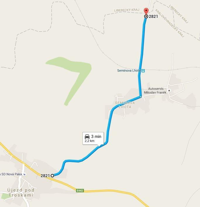 Mapa a popis dotčené silnice, objízdná trasa přes obec