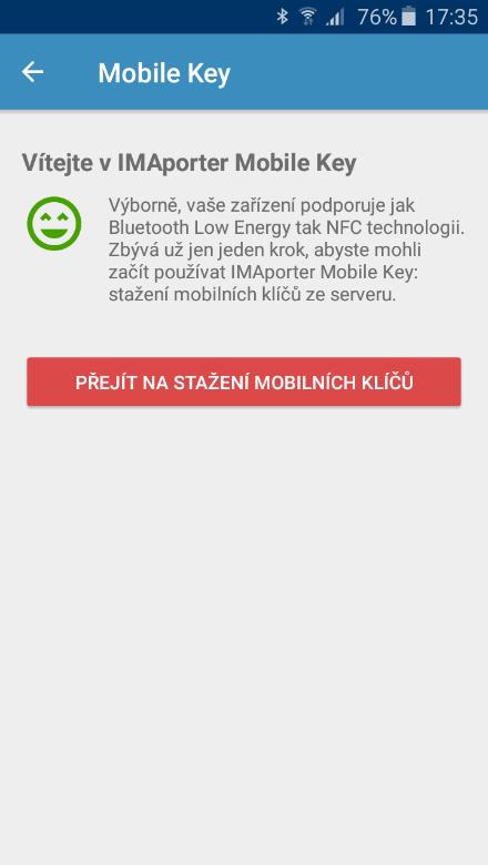 1 Identifikační aplikace Mobile Key IMAporter Mobile Key je uživatelská identifikační aplikace sloužící pro komunikaci se čtečkou za účelem identifikace uživatele.