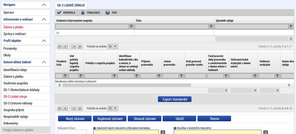 2.4 Záložka SD-2 LIDSKÉ ZDROJE Příjemce stiskne v levém menu záložku SD-2 LIDSKÉ ZDROJE.