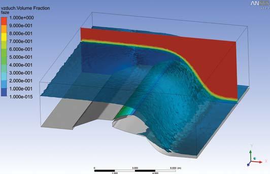 Pro analýzu jezového uzávěru musí matematický model popisovat dvoufázové prostředí o proudění směsi vody a vzduchu.