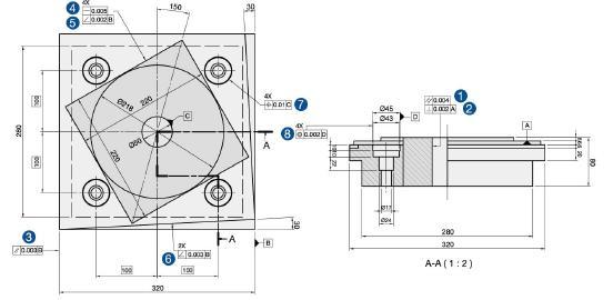 7 Přesnost polohování 0,01 mm Brzdný moment 250 kg-m 4 Přímost 0,004 mm 8 Soustřednost 0,004 mm Stopková fréza Mat. S45C Mat.