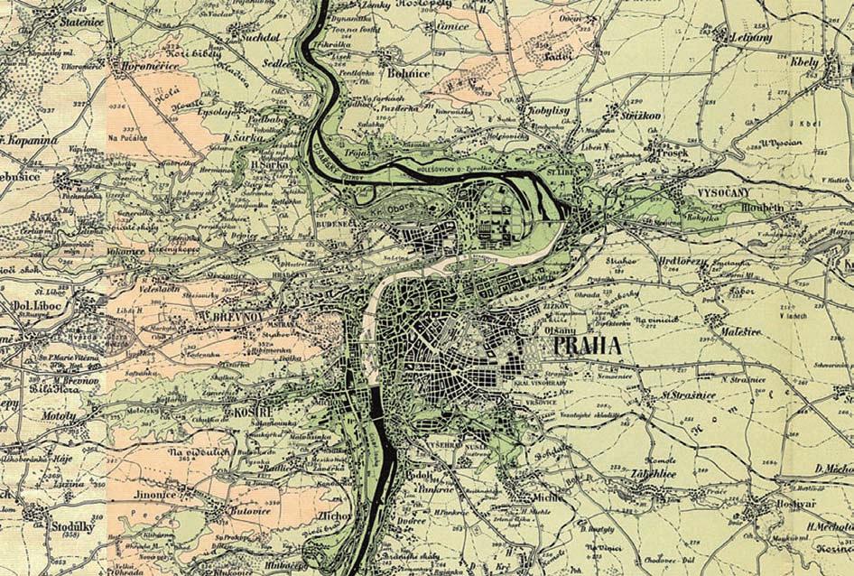 Praha s příměstskou aglomerací na Bělohlavově mapě z počátku 20. století, Mapová sbírka Historického ústavu AV ČR. Český historický atlas.