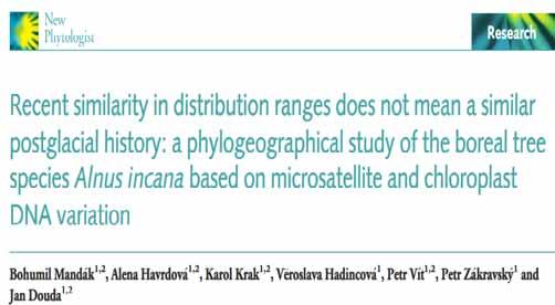 Postglaciální šíření olše Nejpravděpodobnější kolonizační scénář pro olši šedou BA-balkán, CA-Karpaty, AL-Alpy, CE-střední Evropa,