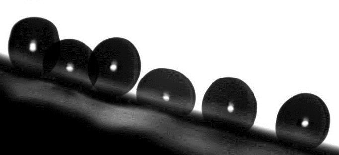 droplets. Droplets of different sizes were deposited on the surface of the plate with a pipette in two ways - in a horizontal position and a tilted position.