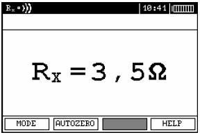 3 Tlačítky a zvolte položku R X a potvrďte ji stisknutím tlačítka ENTER. 4 Připojte přístroj k testovanému objektu. 5 Přečtěte výsledky měření.
