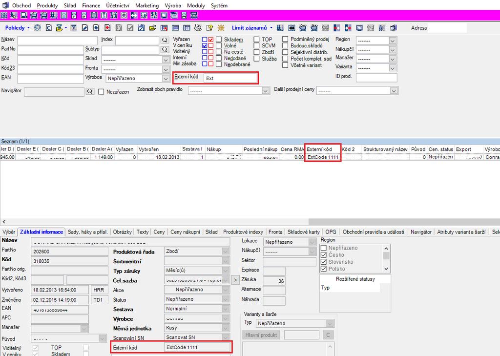 Přidána možnost přes tlačítko Import výběru importovat data přes uživatelské kódy SUP_PRO_CODE a SUP_PRO_PARTNO. Přidání Externího kódu do Esyco.