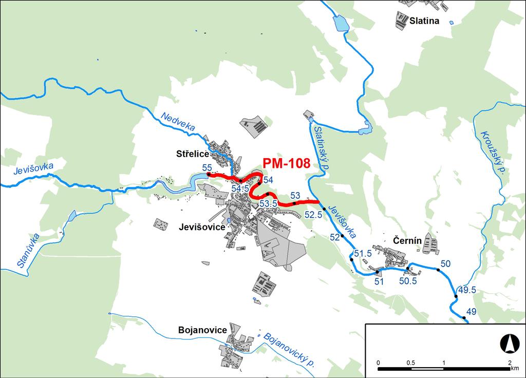 1. LOKALIZACE Předmětem řešeného území je úsek na řece Jevišovce v km 52,645-55,009 Obr. č. 1 Přehledná mapa řešeného území 2. CHARAKTERISTIKA OBLASTI S VÝZNAMNÝM POVODŇOVÝM RIZIKEM 2.