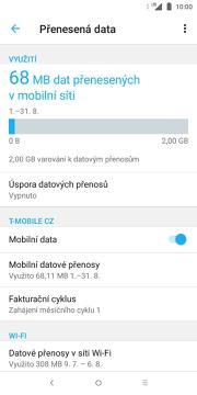 16 z 38 Zap./Vyp. internetu v ČR Nastavení. Vyberete možnost Síť a připojení. 3. Zvolíte Přenesená data. 4. Internet zapnete/vypnete stisknutím vypínače na konci řádku Mobilní data.