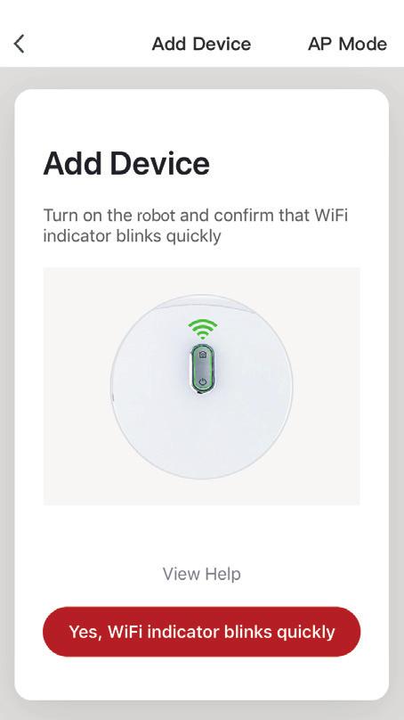 CZ Na 3 sekundy podržte obě tlačítka na robotu (tlačítko START a DOMOV). Robot zapípá a WiFi indikátor začne rychle blikat. EN For 3 seconds hold both buttons of the robot (button START and HOME).