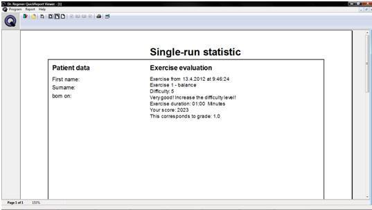 Obrázek 25. Krátkodobá statistika část první (program Gym Top USB Professional) Dlouhodobá statistika (Obrázek 26) shrnuje celkové vyhodnocení pacienta do jednoho diagramu.