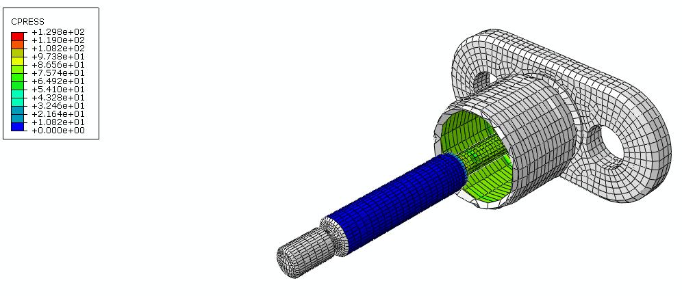 Obrázek 3. 10 - Velikost kontaktního tlaku při lisování Jak vidíme na obrázku 3.10, kontaktní tlak v místech přesahu dosahuje hodnoty P = 70 Nmm 2.