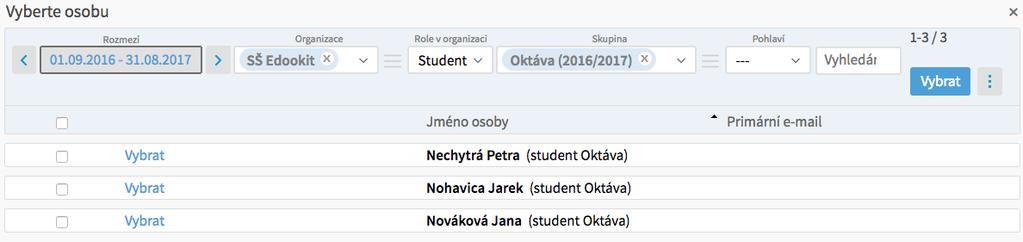 1) Vybereme typ zkoušky, 2) zvolíme příslušný školní rok, za který budeme maturity zpracovávat, např. 2016/2017, 2017/2018.