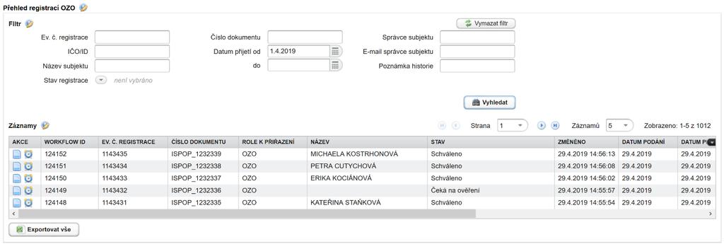 Číslo dokumentu registrace pokud je v rámci přidání oprávnění registrován subjekt odborně způsobilé osoby, Informace k záznamu.