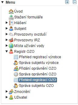 6.5. Přehled registrací OZO Na kartě Přehled registrací OZO se uživateli zobrazí v záznamech všechny