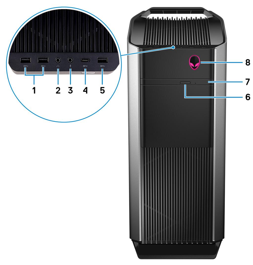 Pohledy Vpředu 1 2 porty USB 3.1 1.