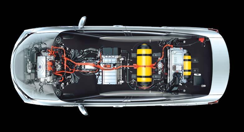 NiMH baterie Podporuje palivové články při akceleraci a uchovává energii rekuperovanou při brzdění.