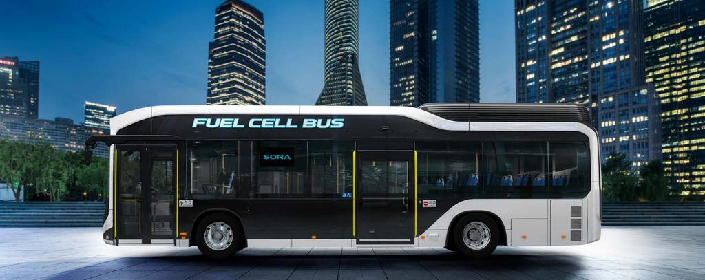 AUTOBUSY na palivové články V roce 2018 spustila Toyota prodej prvních autobusů s pojmenováním Sora, které jsou poháněny vodíkovými palivovými články.