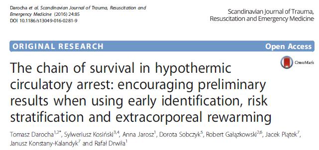 Prospektivní studie potvrzená zástava oběhu v důsledku hypotermie, pacienti přivezeni po konzultaci s koordinátorem hypotermií a napojeni na ECMO 10 pacientů, 7 mužů, 3 ženy, 5 asystolie při příjmu,