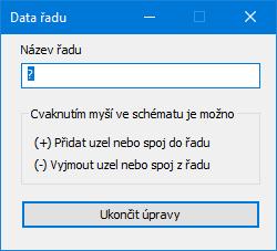 Přiřazení uzlů a spojů do jednotlivých řadů: Přepínač Režim práce je potřeba nastavit do polohy Změny, výběr řadů: Při této poloze přepínače se zpřístupní trojice tlačítek: Při vytváření nového