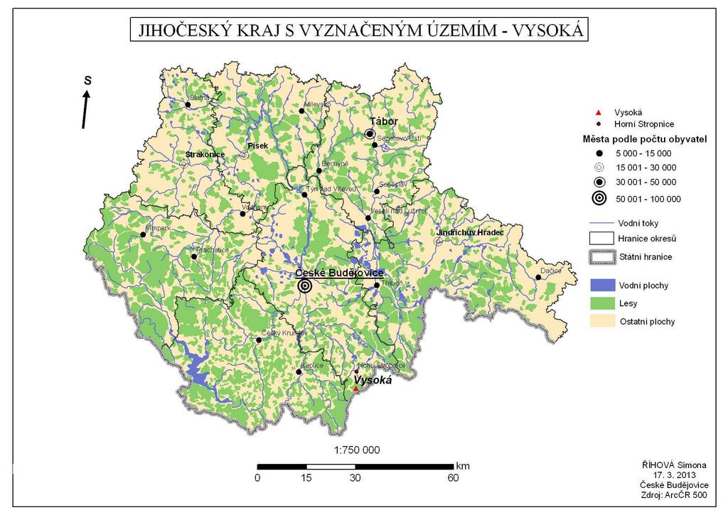 4. POLOHA A VYMEZENÍ OBLASTI Z administrativního hlediska náleží Vysoká (1034 m n. m.) okresu České Budějovice. Nachází se 1,8 km jihovýchodně od Hojné Vody.