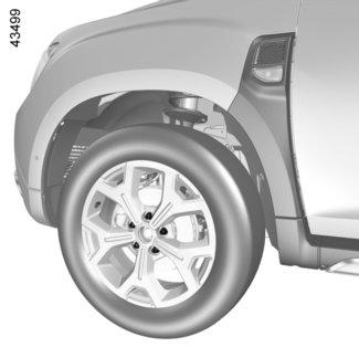 VÝMĚNA KOLA (2/2) 9 5 Vozidlo vybavené systémem sledování tlaku vzduchu v pneumatikách V případě podhuštění (defekt, nízký tlak, atd.) se rozsvítí kontrolka na přístrojové desce.