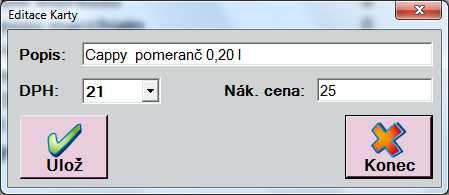 Editace Karty - v zásobách lze upravit