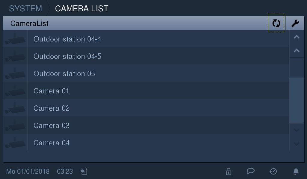 8.3 Seznam kamer Na obrazovce Systémová nastavení - Seznam kamer klikněte na Seznam kamer pro otevření příslušné obrazovky.