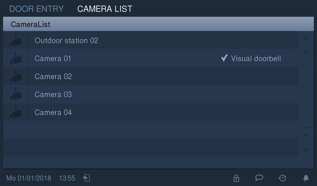 9.4.2 Sledování se seznamem kamer V pohotovostním režimu stiskněte tlačítko pro otevření obrazovky Seznam kamer, pokud je k dispozici seznam kamer.