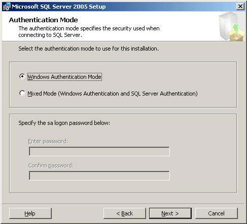 Windows Authentication Mode Tato možnost nabízí vyšší úroveň zabezpečení, a doporučuje se všem uživatelům, kteří používají multiuser funkce a jsou součástí stejné domény.