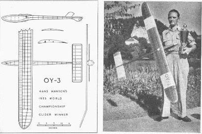 1953 Mistrovství světa 21. 23.8.1953 Lesce Bled Jugoslávie 1.místo Hans HANSEN - Dánsko model OY-3 Aurikel 2.