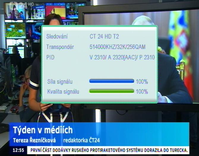 vysíláném pořadu. Další stisknutí tl. [INFO] zobrazí vysílací parametry programu a info o úrovni síly a kvality signálu. Stisknutím tlačítka [EXIT] zobrazení informačních oken zrušíte.