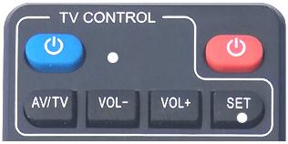 Tlačítko POWER [ ] zapíná/vypíná TV Tlačítko [AV/TV] přepíná AV vstupy Tlačítka [VOL-] [VOL+] nastavení hlasitosti televizoru