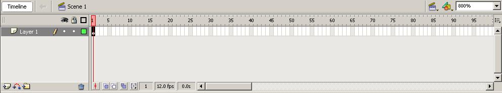 Macromedia Flash vlastní animace pomocí časové osy Studentům předvedeme panel TimeLine (časovou osu): Červená čára znamená pozici, aktuálně tedy stojíme na prvním snímku.