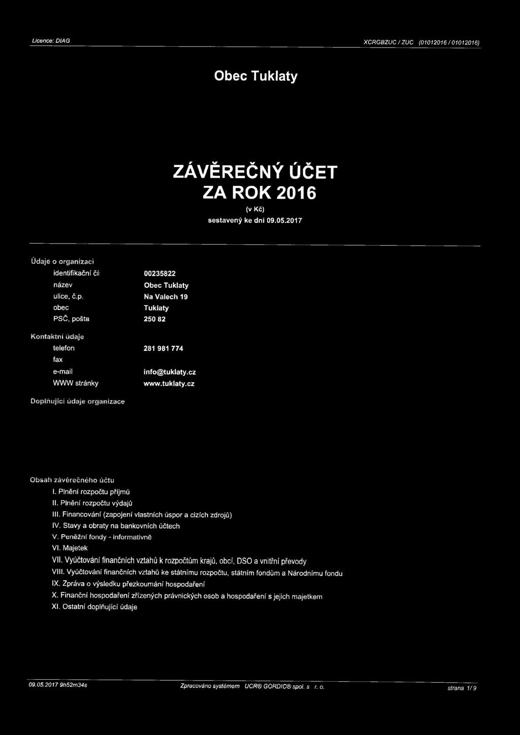 Plnění rozpočtu příjmů II. Plnění rozpočtu výdajů III. Financování (zapojení vlastních úspor a cizích zdrojů) IV. Stavy a obraty na bankovních účtech V. Peněžní fondy - informativně VI. Majetek VII.