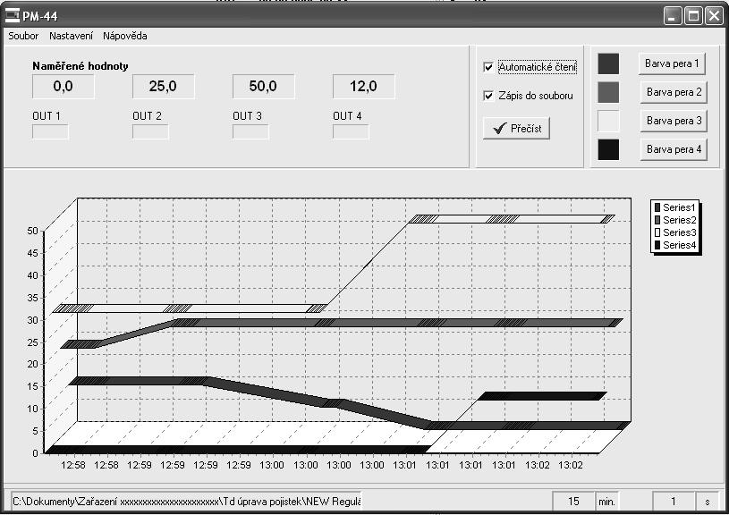 Při obnově dat ze souboru se parametry promítnou pouze na karty parametrů regulátoru.