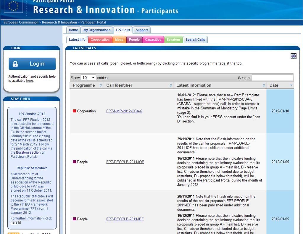 Participant portal http://ec.europa.