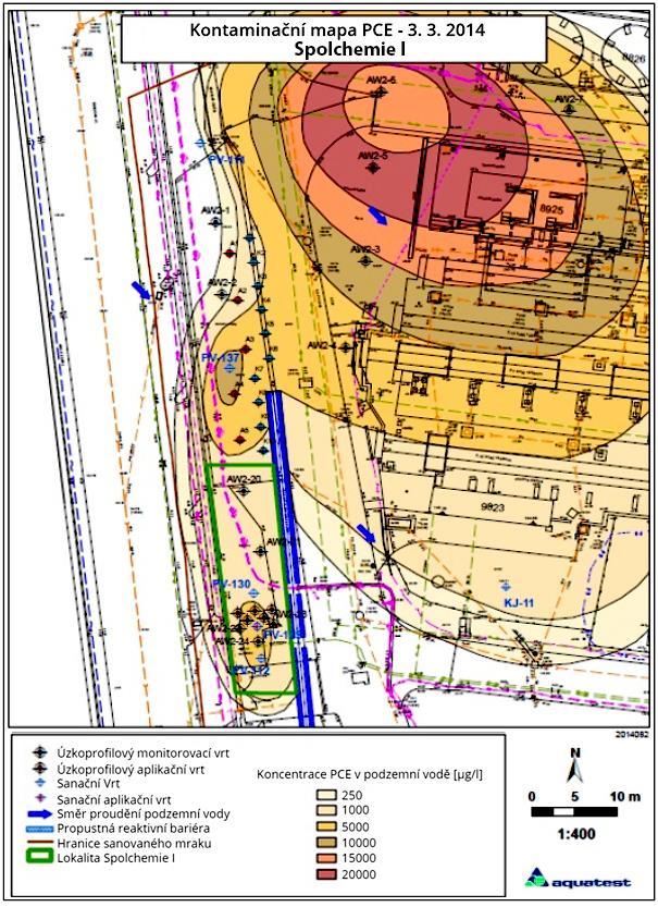 obr. 17: Kontaminační mapa ClU na lokalitě