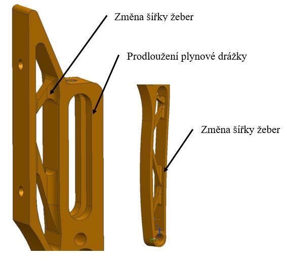 se týkaly změny kinematiky pedálu, snížení celkové hmotnosti a upravení rozměrů pedálu kvůli změně kinematiky plynového mechanismu.