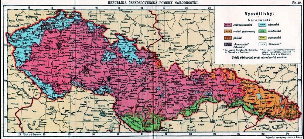 Mapa národů první československé republiky podle sčítání lidu