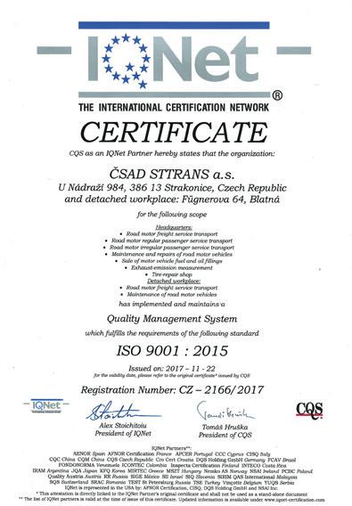 > Certifikáty ČSAD STTRANS a.s.
