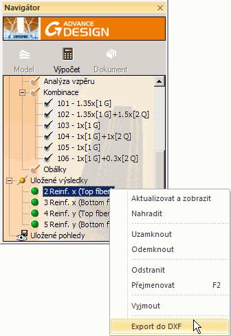 Export do DXF je pak možný z místní nabídky vyvolané