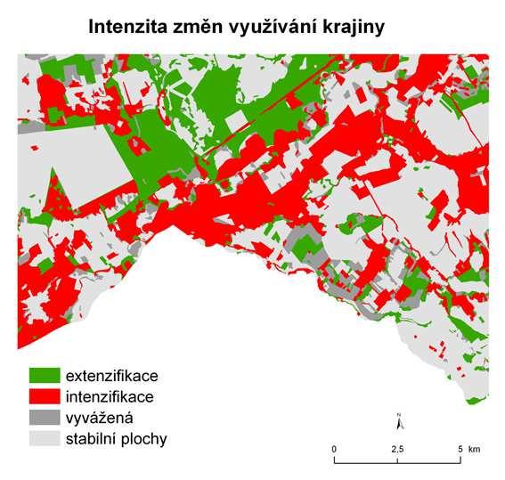 Intenzita změn Jiným ukazatelem je intenzita změn využívání krajiny.