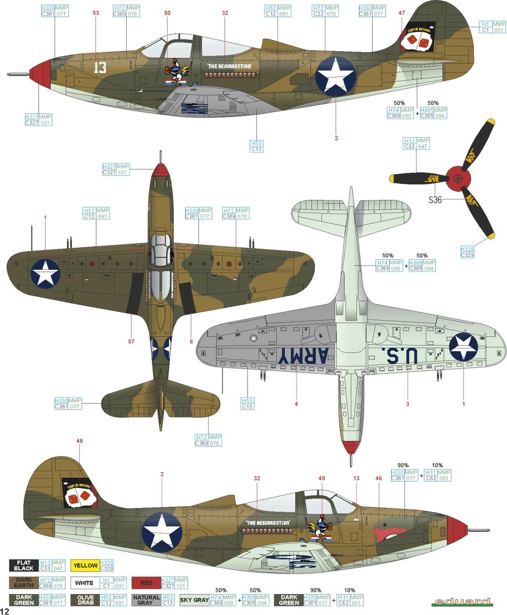 B 67th FS, Guadalcanal, Šalamounovy ostrovy, listopad 1942 P-400 vedená v záznamech perutě jako "Old 13" byla jednou z mála původních Airacober dodaných 67th FS na jaře 1942 a sloužících na