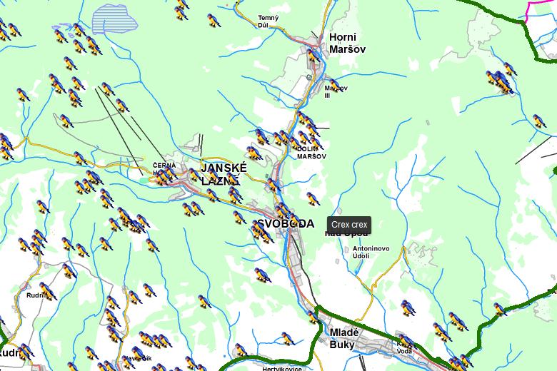 ZADÁNÍ MÍSTA POZOROVÁNÍ Kliknutím na tlačítko Zadej polohu do mapy se aktivuje kurzor, kterým z mapového okna zvolíte místo Vašeho pozorování.