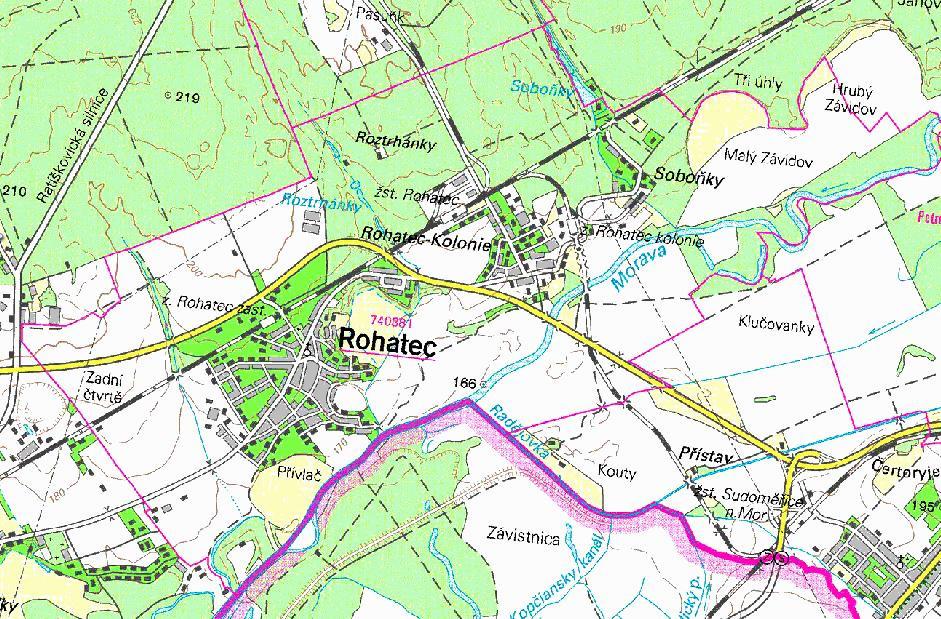 Obr. 1: Katastrální území Rohatec c) důvody pro pořízení územního plánu Rohatec Obec Rohatec má platný územní plán obce (dále jen ÚPO ) Rohatec zpracovaný v 3/2000 Urbanistickým střediskem Brno, spol.
