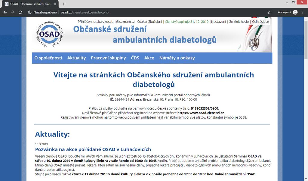 4. Změna hesla jak si v uživatelském profilu změnit heslo 1. Změnu hesla můžete provést po přihlášení do členské sekce kliknutím na odkaz Změnit heslo.