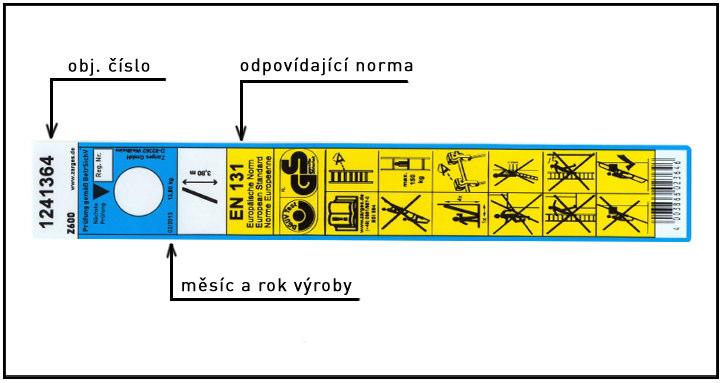 3.3 Označení regálového žebříku Typový štítek je nalepen na bočnici žebříku obr. 1 3.