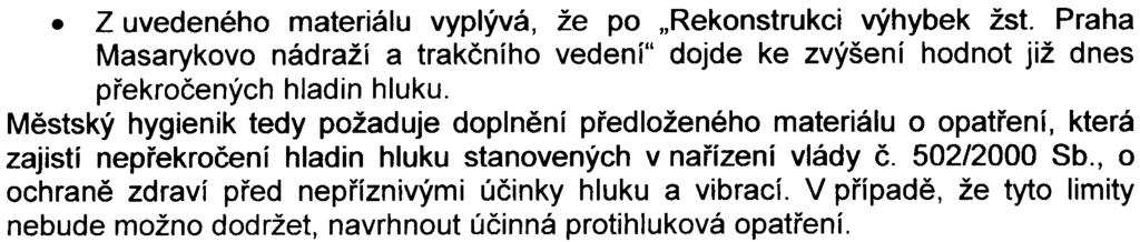 3. Z uvedeného materiálu vyplývá, že po "Rekonstrukci výhybek žst. Praha Masarykovo nádraží a trakèního vedení" dojde ke zvýšení hodnot již dnes pøekroèených hladin hluku.