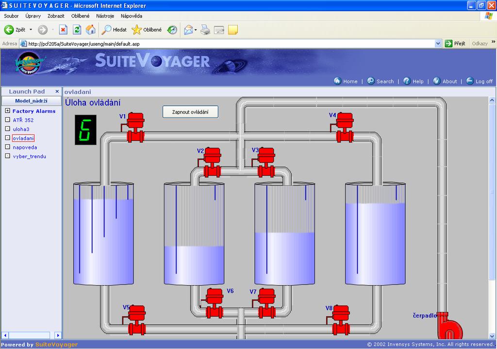 Obr. 5 Zobrazení aplikace modelu nádrží na klientském počítači 6 Závěr Cílem řešení bylo vytvořit laboratorní model nádrží, který bude sloužit pro výukové účely.